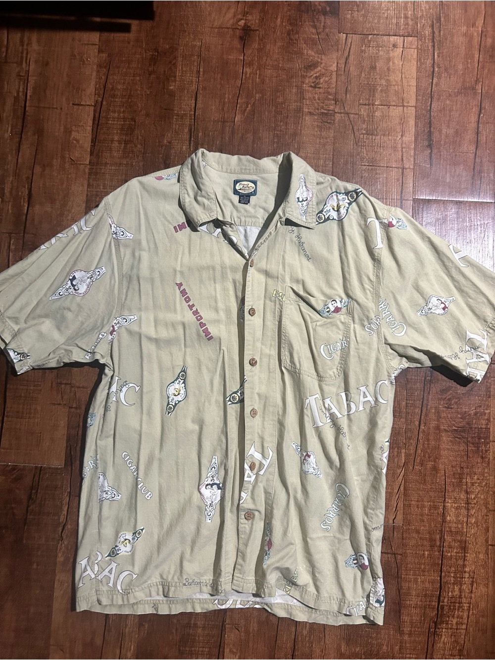Beige Short-Sleeve Cuban Collar Shirt